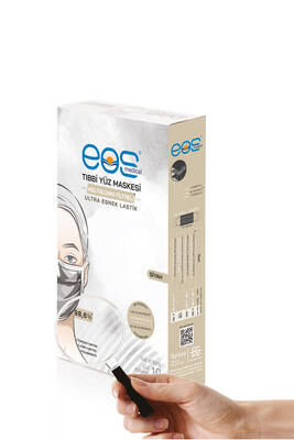 Eos Medical Tip IIR Meltblown Filtreli 3 Katlı SİYAH Renkli Cerrahi Yüz Maskesi - 50 Adet